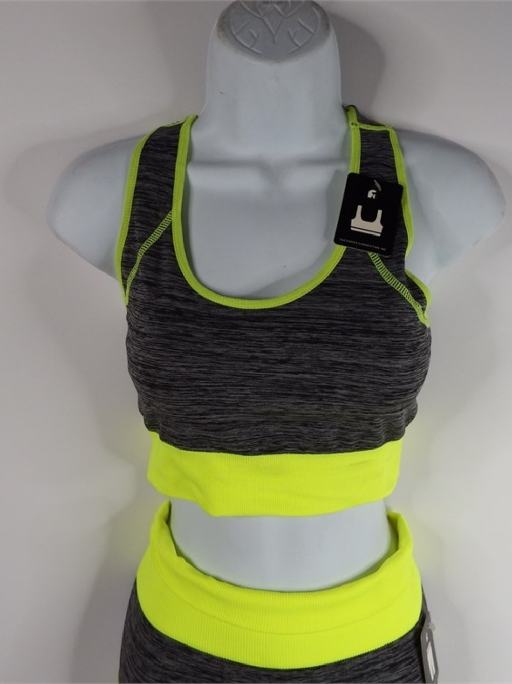 Neon Yellow & Charcoal Heather Women's Active Crop Top and Capri Set - Picture 8 of 8